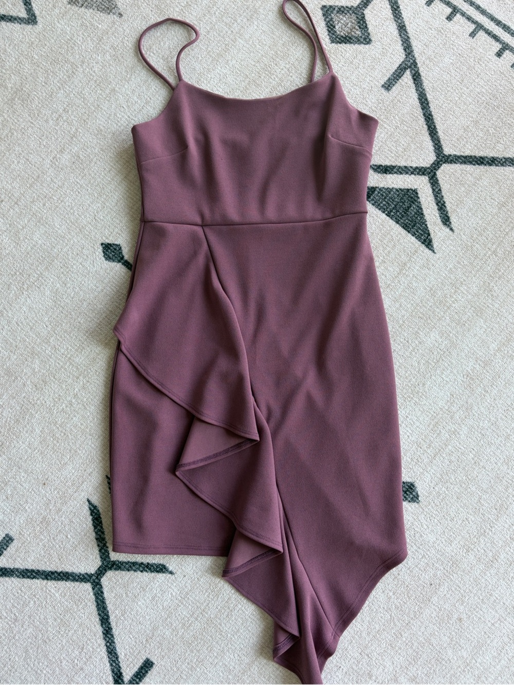 Blue Blush Dusty Rose Asymmetrical Ruffle Spaghetti Strap Dress